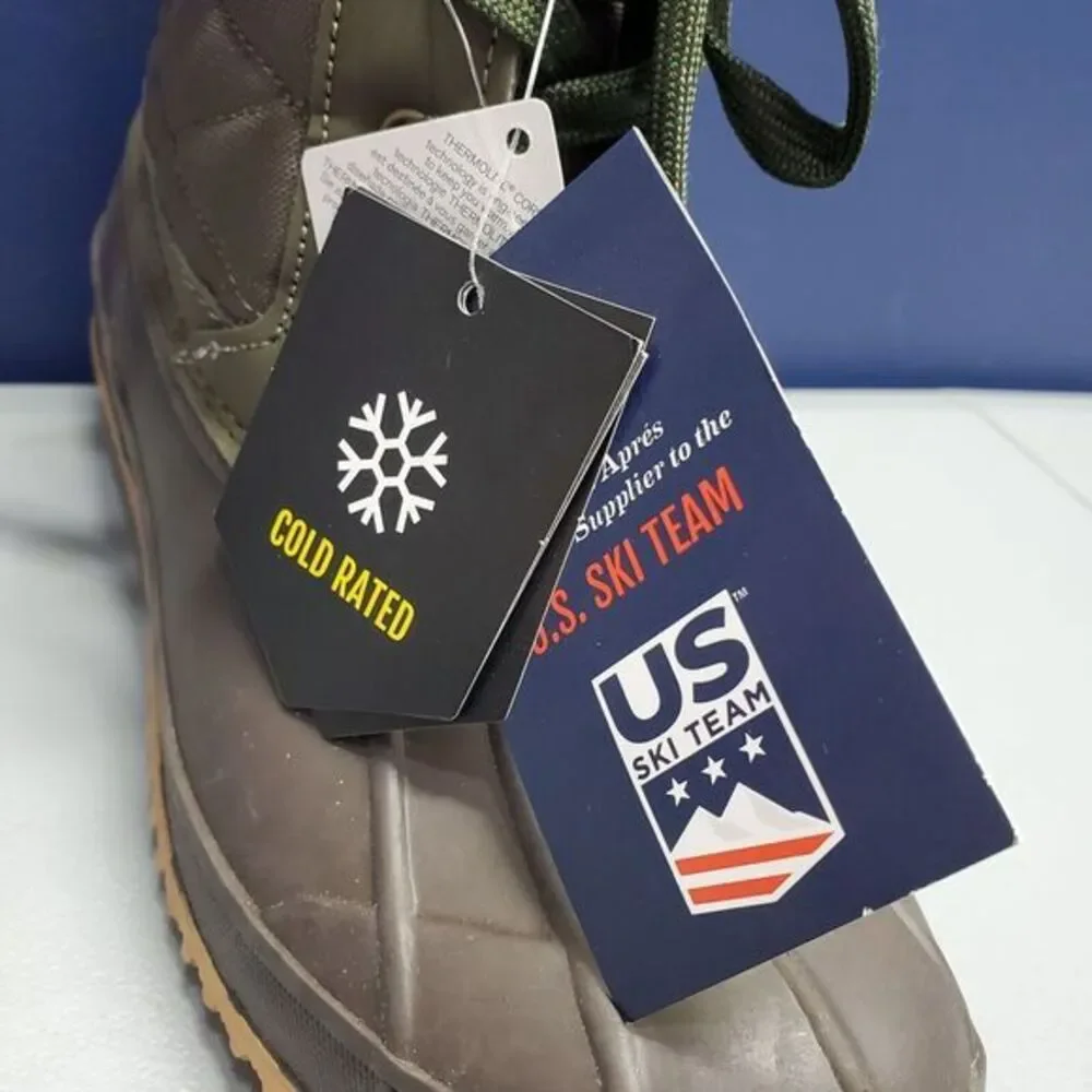 Khombu Zany Waterproof Duck Boots Womens Sz 7 Grey Green Synthetic Faux Fur Trim